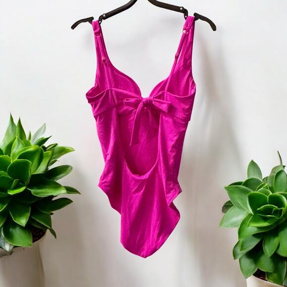 Becca by Rebecca Virtue Swimsuit Size Small One Piece l Bow Vivid Pink NWT $138 - Picture 2 of 11